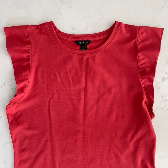 RW&CO. Responsible Crew Nk Flutter Sleeve Viscose Nylon Blend Top Lt. Red S NWT - Picture 3 of 10
